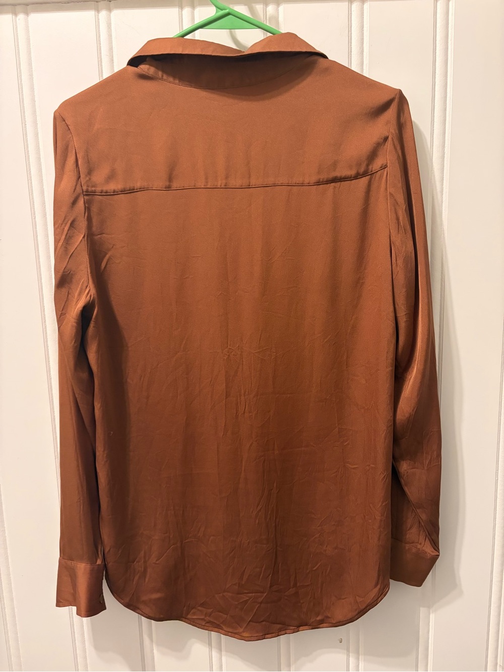 Quince Womens M 90% Silk Stretch Button Down Shirt Copper Brown High Low - Picture 10 of 11